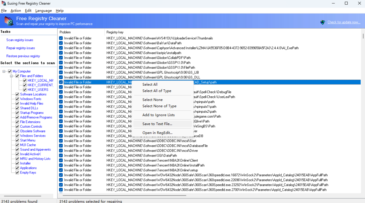 Eusing Free Registry Cleaner